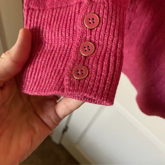 Talbots Crew Neck Cable Knit Pullover Sweater Pink 3-Button Cuff Women's Plus 1X - Picture 5 of 8